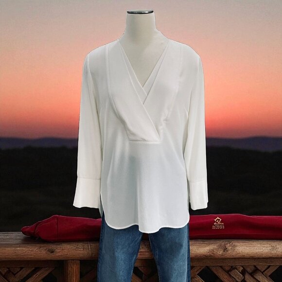 Vince Camuto Womens Ivory Faux Wrap Blouse Long Sleeve Small Elegant Work Top - Picture 1 of 9